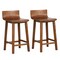 Mid Century Counter Height Bar Stools Set of 2 Solid Wood Seat with Backrest Brown